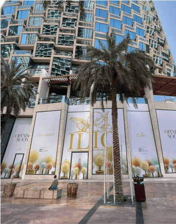 Modern Building with Banners